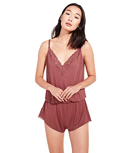 Пижамный комбинезон Eberjey Rosalia с кружевной отделкой из розового дерева, Размер X-Маленький коралловый Размер XS