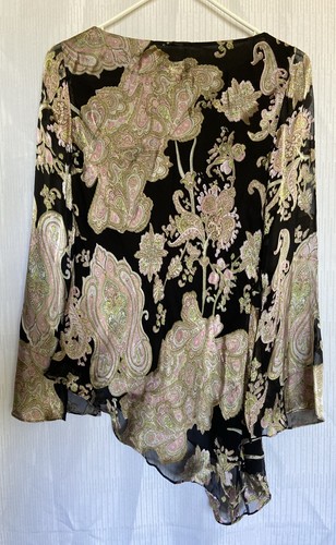 Vtg Papell Boutique Evening Silk Blend Beaded Black Pink Green Blouse Sz S - Picture 2 of 11