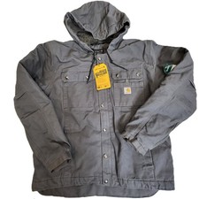 Men's Large Carhartt Utility Jacket Gray Sherpa-Lined Relaxed Fit Washed Duck