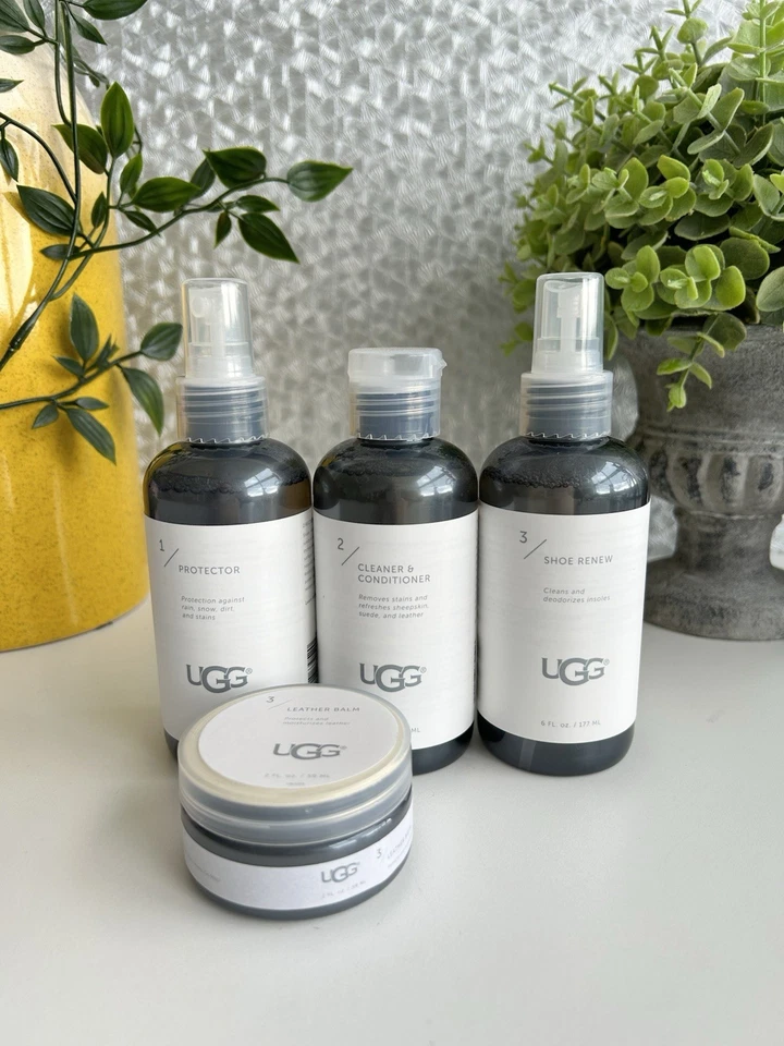 Pacchetto kit cura UGG - protezione, detergente/condizionatore, rinnova scarpe e balsamo in pelle