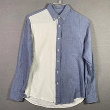 Club Monaco Shirt Mens Medium Blue White Colorblock Slim Fit Button Down Long