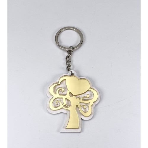 24X Portachiavi ALBERO DELLA VITA legno e plexiglass ORO bomboniera 15YM - Foto 1 di 1