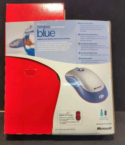 Microsoft Wireless Optical Mouse Blue K80-00004 USB PS/2 Win/Mac Open Box D5 - Picture 2 of 4