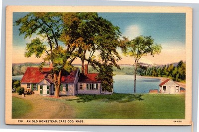 Vintage Cape Cod MA Old Homestead Postcard 1939 Curt Teich Linen