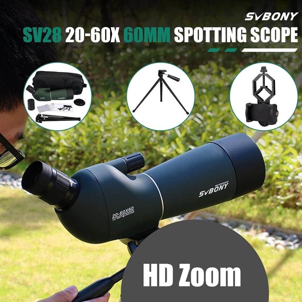 20-60x60mm Spotting Scope HD BAK4 Prism Waterproof Tripod Phone Adapter - Image 3 of 4