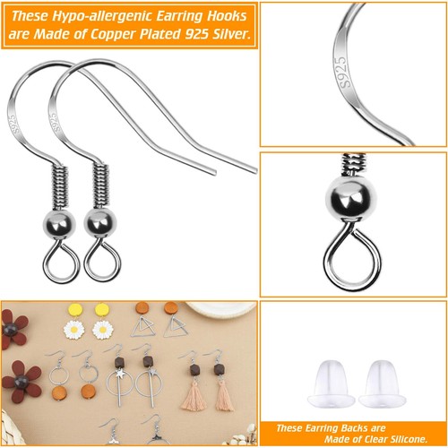 Silver Diy Earring Hooks Jewelry Making Kit Hypoallergenic 600pcs With Jump - Picture 4 of 7
