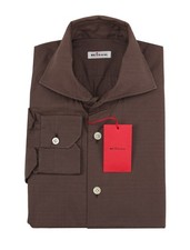 Kiton Brown Solid Cotton Shirt - Slim - S US/S EU - KT413232