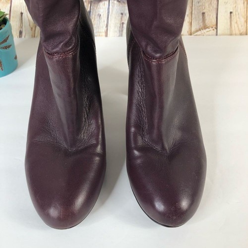 Vince Boots Womens 7 Burgundy Fold Over Leather Heeled Ankle Booties - Picture 2 of 6