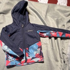 Columbia Girls 4T Hooded Fleece Jacket Navy Multicolor Colorblock Full Zip Pink