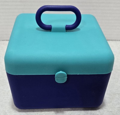 Vintage Mini Plastic Make-up Box Blue Green