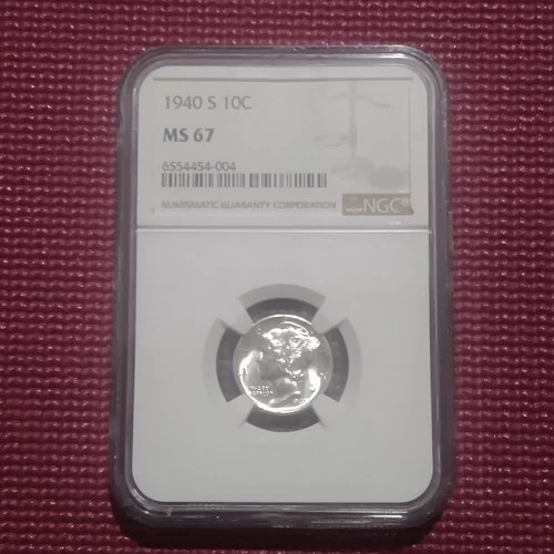1940-S Mercury Dime NGC MS67 Pleasing Toning Older Style Holder KFK