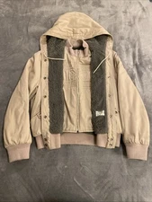 Vintage Retro Mod Maid Tan Grey Hooded Bomber Jacket Coat Women’s RN45533 RARE