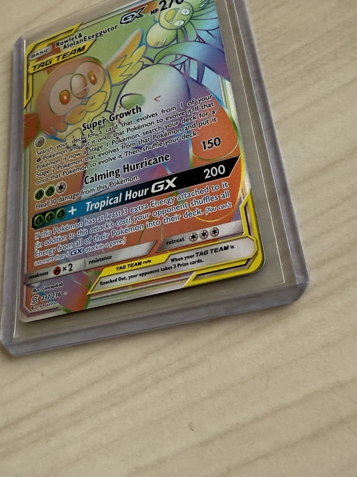 Rowlet & Alolan Exeggutor GX (Secret) FA 237/236 Pokemon Sm-Unified Minds Holo - Image 2 of 4