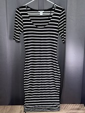 Vintage BAR III women Black White S Striped Dress Large Rayon Spandex Stretch