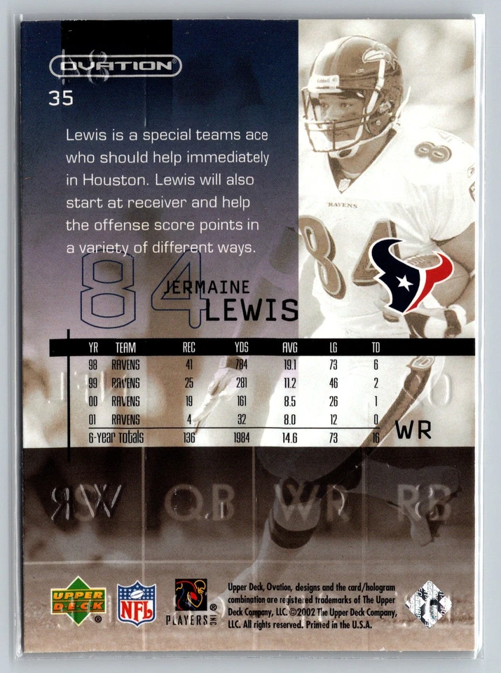 2002 Upper Deck Ovation #35 Jermaine Lewis - Image 2 of 2