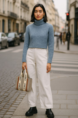 RE/DONE Blue Turtleneck Sweater XS Cropped Speckled Knit Chunky Donegal Sky Slim