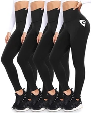 FULLSOFT 4 Pack Leggings with Pockets for Women,Soft High Waisted Tummy Contr...
