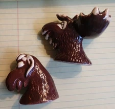 Vintage Set Pottery Brown Figural Moose Salt & Pepper Shakers 3" Rustic Country
