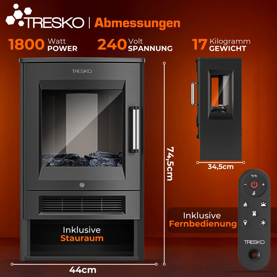 TRESKO® Elektrokamin mit Heizung Elektrischer Kamin LED Standkamin Heizlüfter - Bild 2 von 4