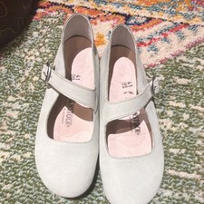 Birkenstock Women’s Gray Leather Mary Jane Flats Buckle Round Toe US 10 EU 41