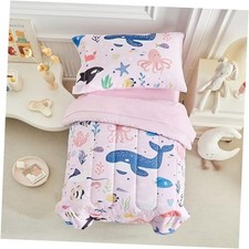 Joyreap 4 Piece Toddler Bedding Set for Girls- Ocean Theme Pink Ocean Pink