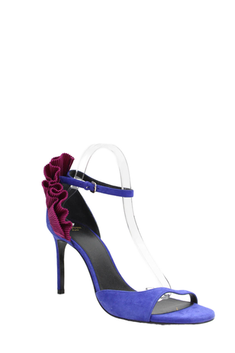 Lanvin donna scamosciato cinturino alla caviglia dettaglio volant tacco a spillo viola taglia EUR 41