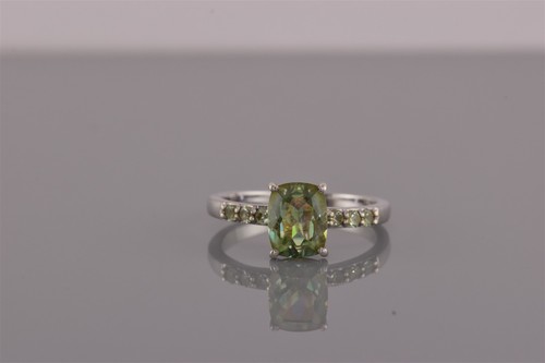 Sterling Silver Radiant Cut Green Peridot Accented Band Ring 925 Sz: 9