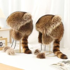 Faux Fur Raccoon Hat Self-Gradient Color Faux Fur Raccoon Hat For Kids Adults