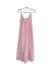 SHEIN Breezaya Pink Spaghetti Strap Maxi Dress with Lace Inserts and Ruffled Hem