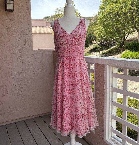 Vestido Talbots Mujer 10 Rosa Seda Imperio Cintura Midi Romántico Hada Cottagecore - Imagen 2 de 12
