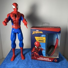 MARVEL SPIDERMAN Kid Safe Headphones w/In-Line Microphone Wired-NEW w/Bonus Toy