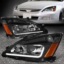 [LED DRL]FOR 2003-2007 HONDA ACCORD BLACK HOUSING AMBER SIDE HEADLIGHT/LAMP SET