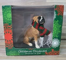 Sandicast Fawn Boxer Dog with Scarf Christmas Ornament Decoration NEW
