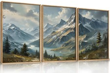 Nature Mountain Ridge Framed Canvas Wall Art Set, Woodland Landscape Wall Dec...