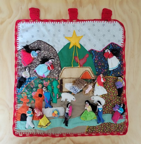 Vintage Arpillera Stoff Skulptur 3D Textil Volkskunst Wandbehang Peru Krippe - Bild 1 von 8