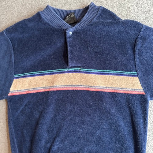 Vintage 80s Chesterfield For Boys Velour Pullover Sweater 10 Blue Retro Stripe - Picture 3 of 16