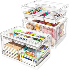 24QT 2Packs Clear Craft Organizers and Storage with Trays, Art Supply Organizer