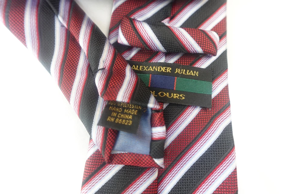 Corbata Alexander Julian Colores Roja Azul Marino Rayas Clásica Negocios Hecha a Mano Foto 2 de 4
