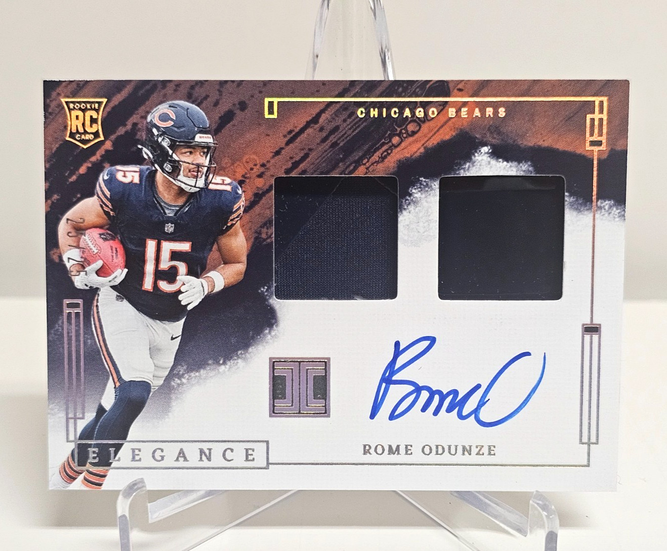2024 Panini Impeccable ROME ODUNZE RC Elegance HELMET & GLOVE Auto /25 • BEARS