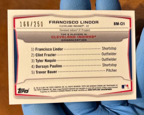 Francisco Lindor 2014 Bowman Chrome Mini Blue Shimmer Refractors /250 - Picture 2 of 5