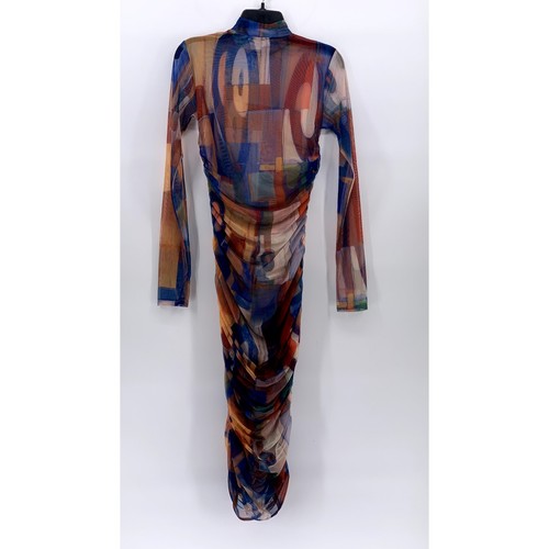 Fashion Nova Damen Multi Geo Print Mesh It Up Rüschen Bodycon Midikleid Gr. M - Bild 2 von 9