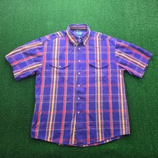 Wrangler Shirt Mens XL Blue Plaid Button Up Short Sleeve Outdoors Western Cowboy