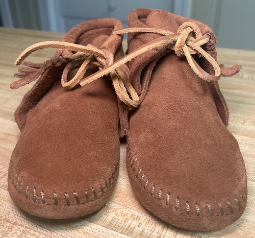 Minnetonka Moccasin Brown Leather Soft Sole Fringe Bootie Kids size 2 - Picture 6 of 10