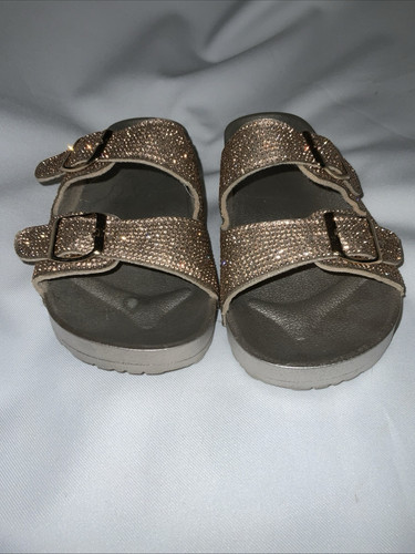 H2K Espen Gold Glitzer Doppelschnalle verstellbar Größe 9 Slipper Pantoletten Sandalen - Bild 1 von 6