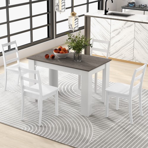 Modern 5 PCS Dining Set Rectangle Table & 4 Rubber Wood Chairs Kitchen Breakfast - Picture 3 of 6