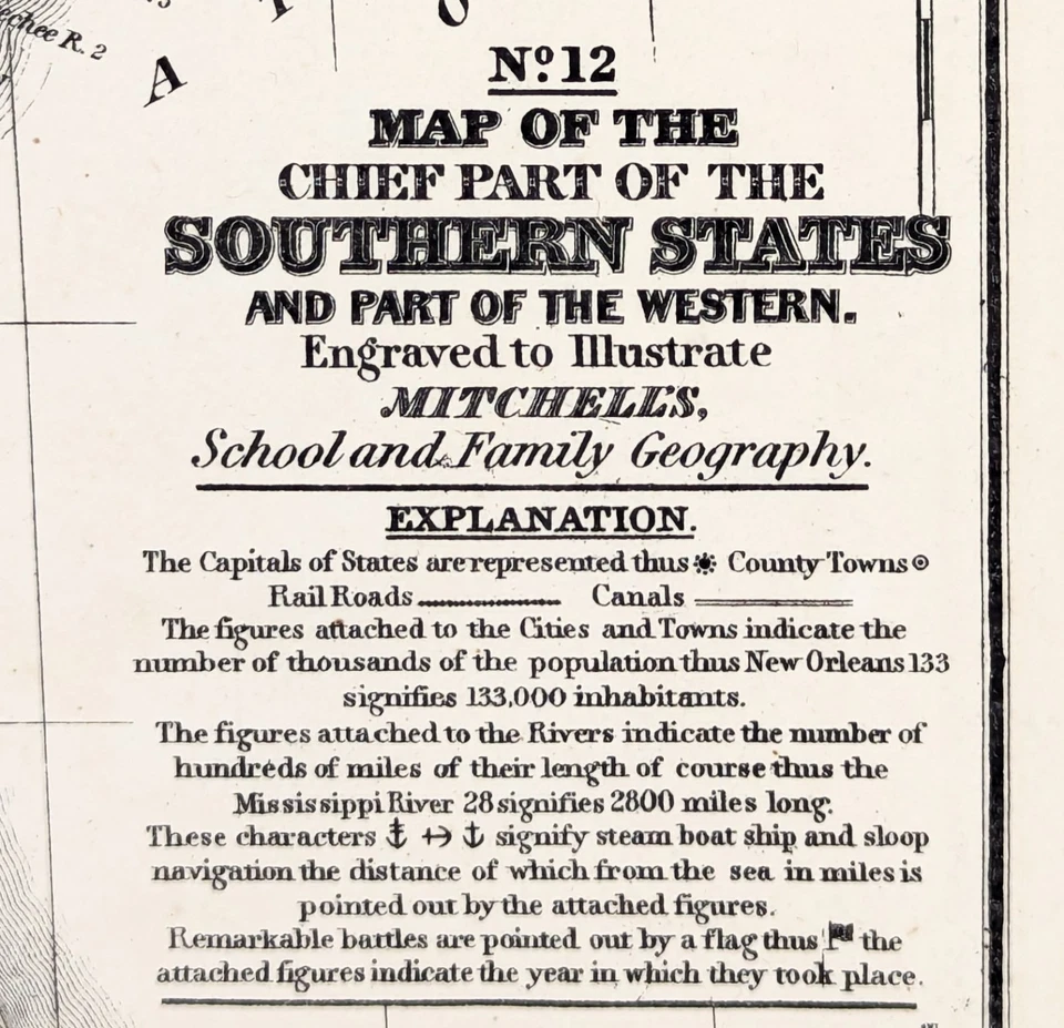 Mapa ESTADOS DEL SUR 1852 ORIGINAL (16x10) FLORIDA GEORGIA CAROLINA DEL SUR Foto 3 de 4