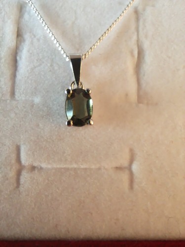 Silver oval faceted moldavite pendant Natural Czech vltavin tektite meteorite - Bild 8 von 10