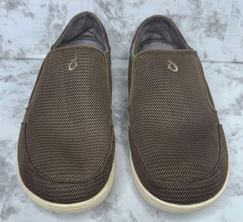 OluKai Shoes Brown Nohea Mesh Slip On Boat Loafers Collapsible Heel Mens Sz 8.5 - Picture 4 of 8