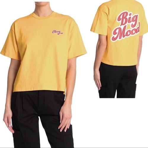 Obey Big Mood Bright Yellow Graphic Retro Boxy Fit Print Tee NWT