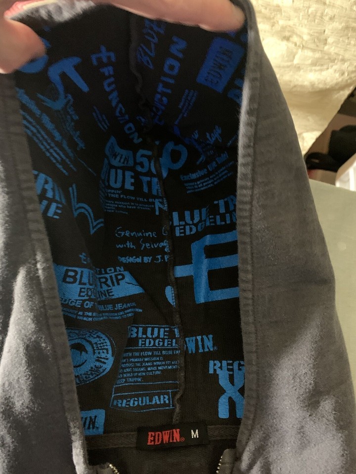 Edwin Brand Mens Hoodie Sweatshirt Gray Medium Streetwear Hipster